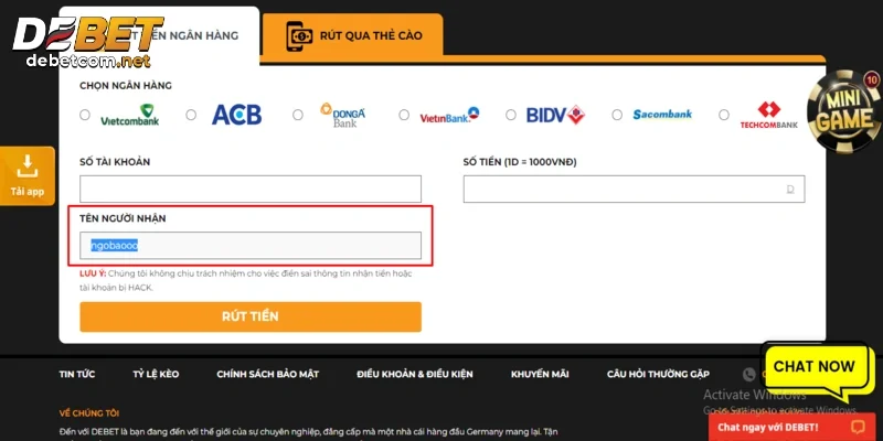 Cập nhật tài khoản nhận tiền để tránh lỗi giao dịch